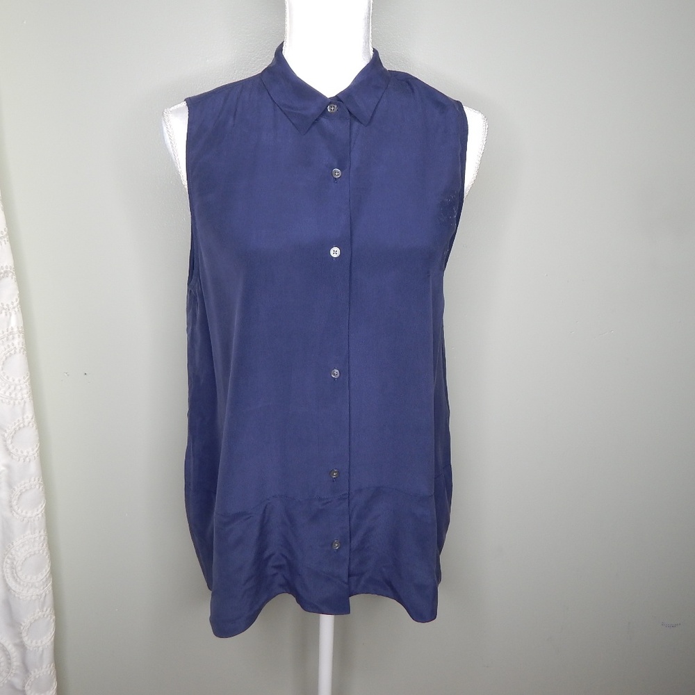 everlane women sleeveless silk shirt sz 12 blue